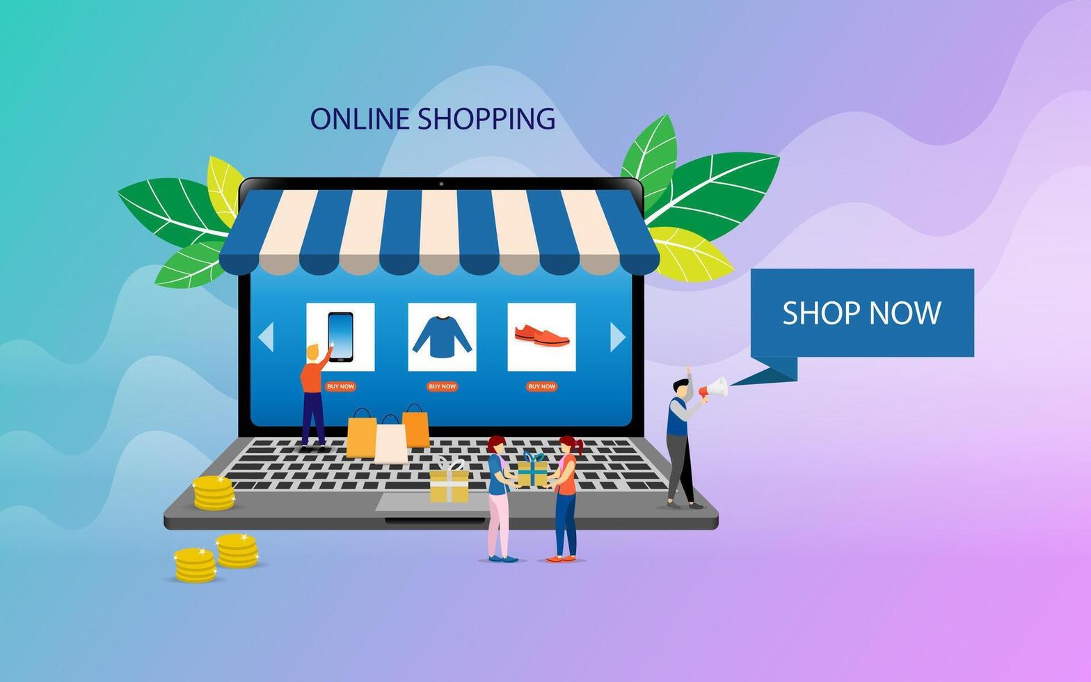 Shopping online using smartphone concept vector