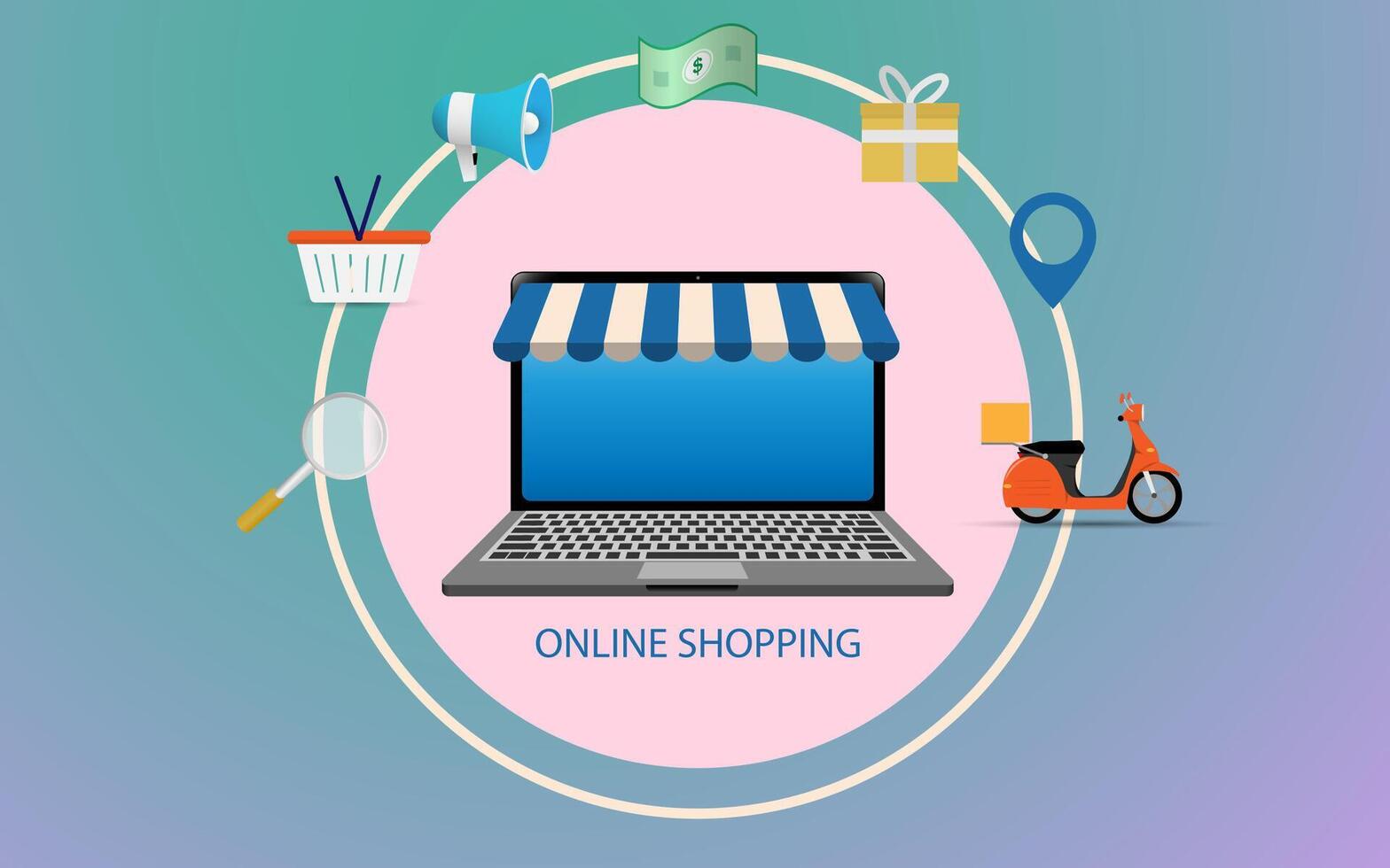 Shopping online using smartphone concept vector