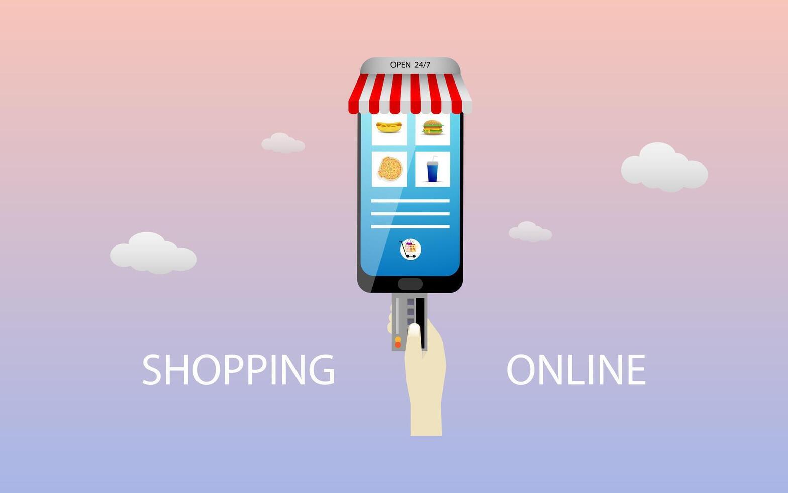 Shopping online using smartphone concept vector