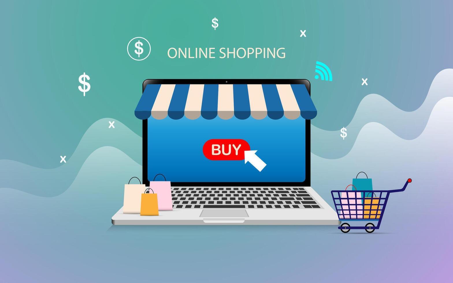 Shopping online using smartphone concept vector