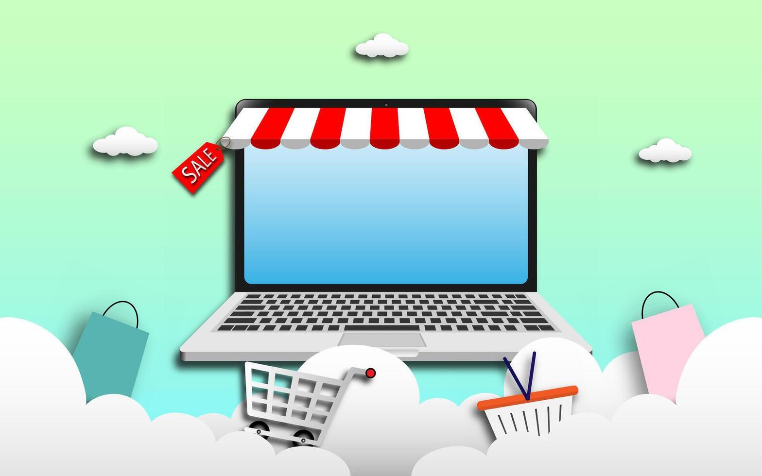 Shopping online using smartphone concept vector