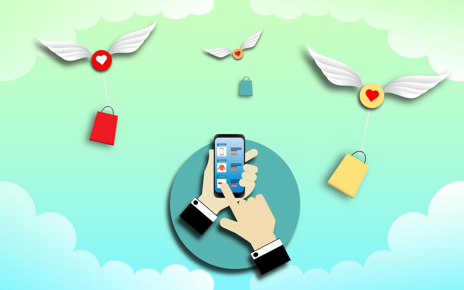 Shopping online using smartphone concept vector
