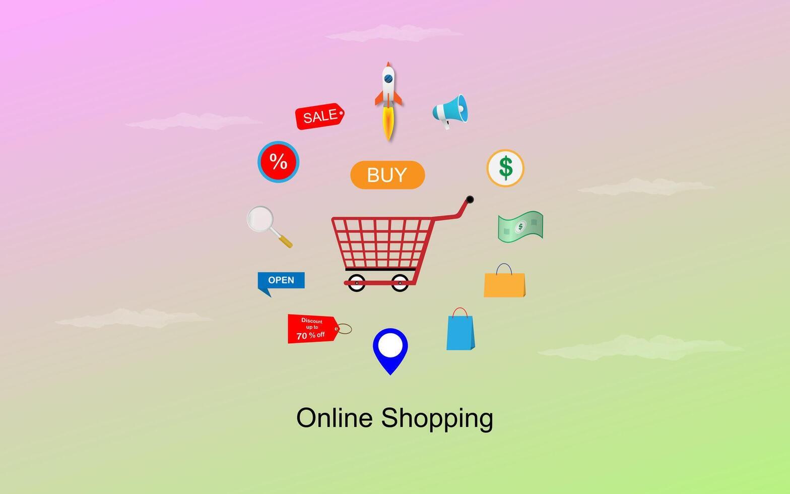 Shopping online using smartphone concept vector