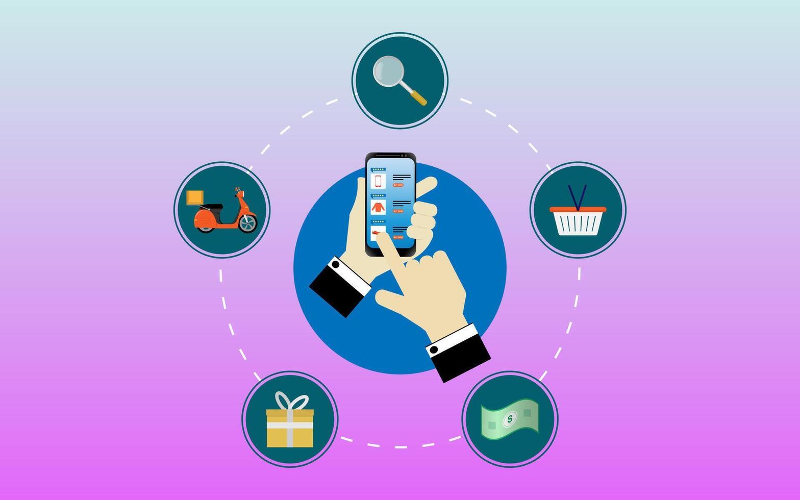 Shopping online using smartphone concept vector