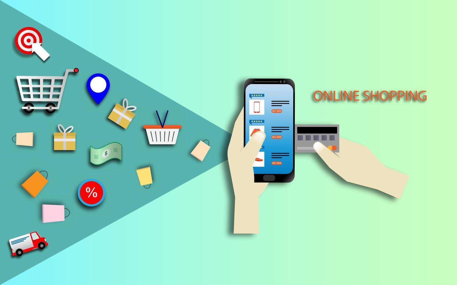 Shopping online using smartphone concept vector