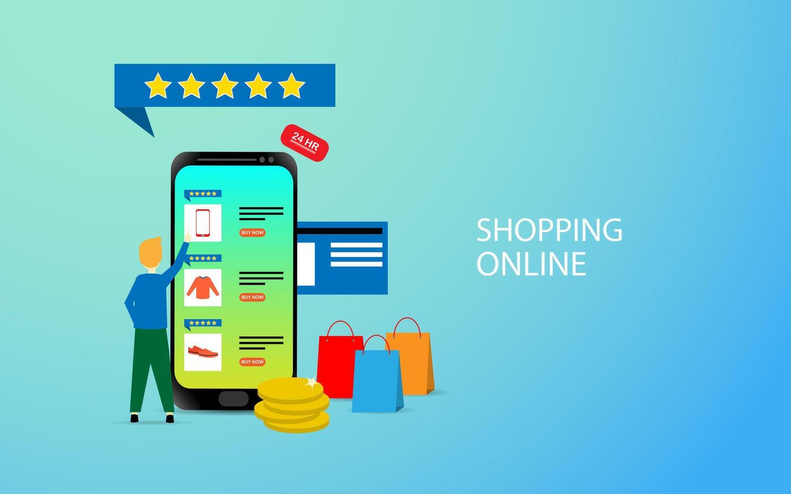 Shopping online using smartphone concept vector