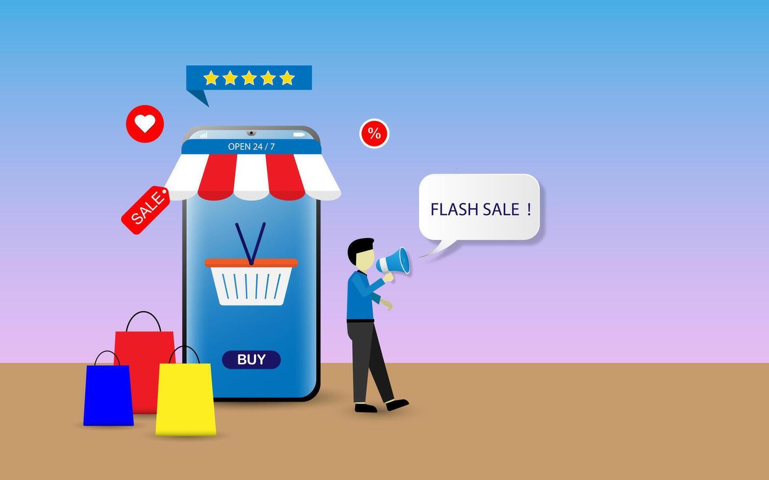 Shopping online using smartphone concept vector