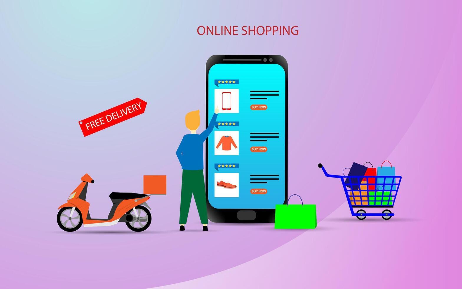 Shopping online using smartphone concept vector