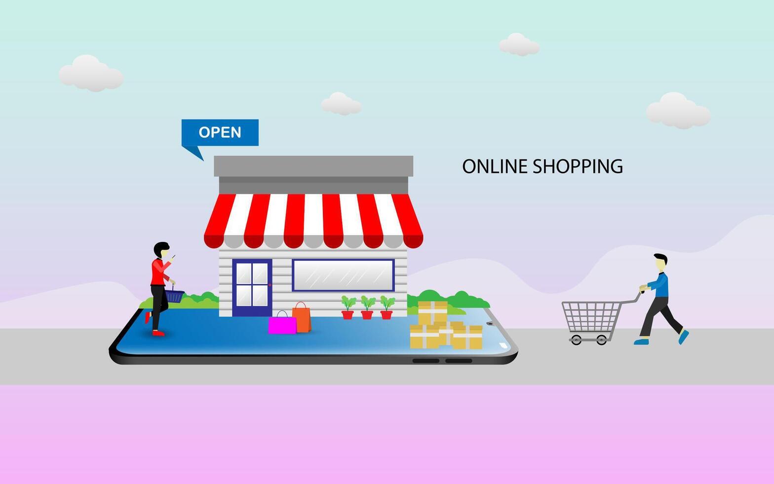 Shopping online using smartphone concept vector