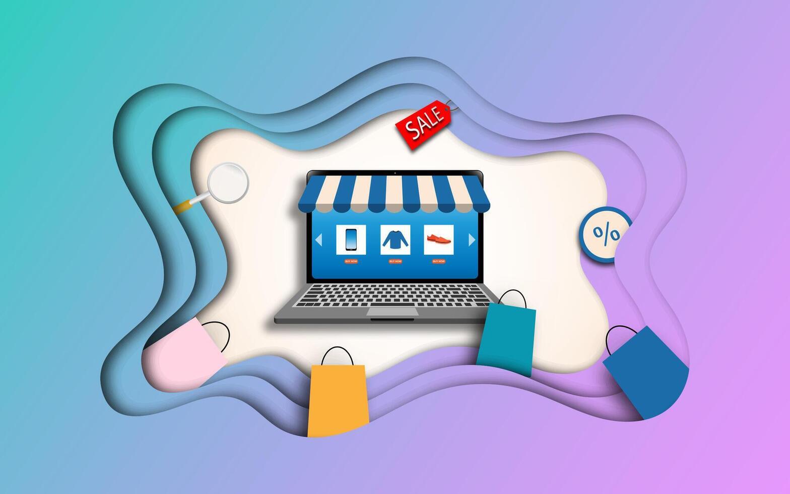 Shopping online using smartphone concept vector