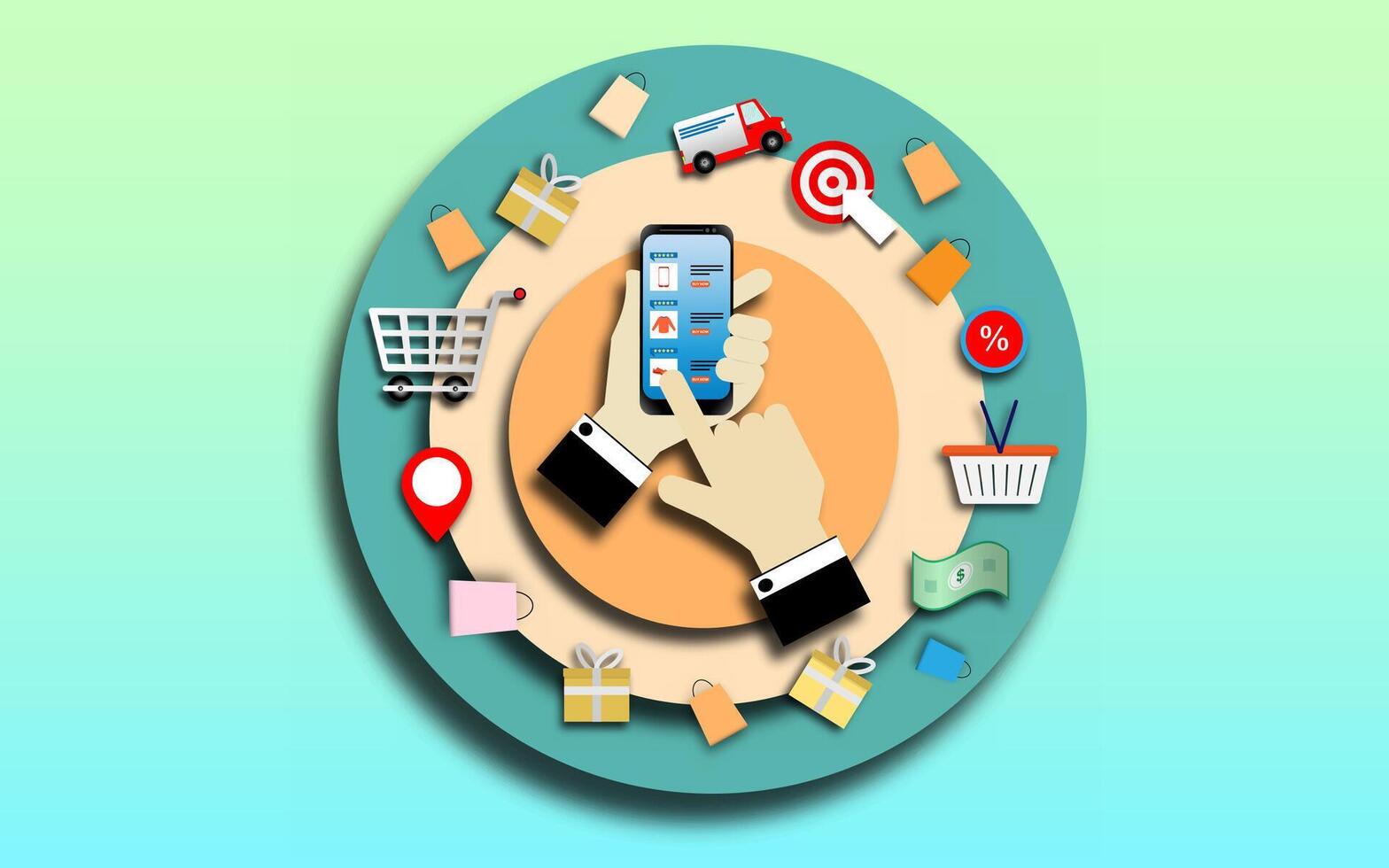 Shopping online using smartphone concept vector