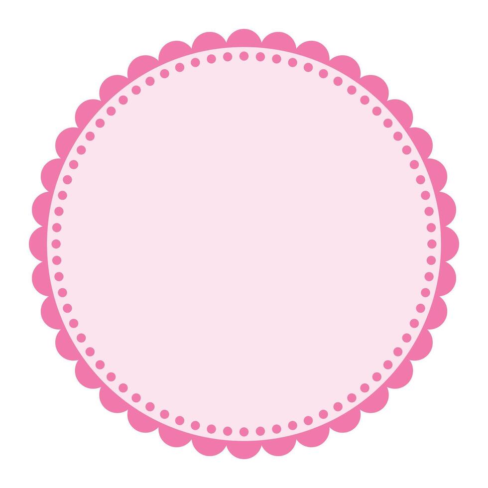 Soft And Simple Pink Colored Blank Circular Sticker Label Element Design with Decorative Border Ornaments vector