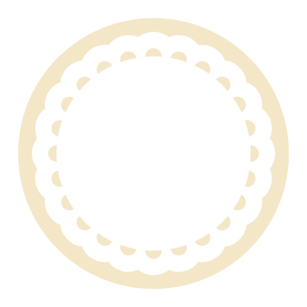 Simple Geometric Vanilla Brown Circle Frame Border Design Decorated With Bold Scalloped Lace Edge vector