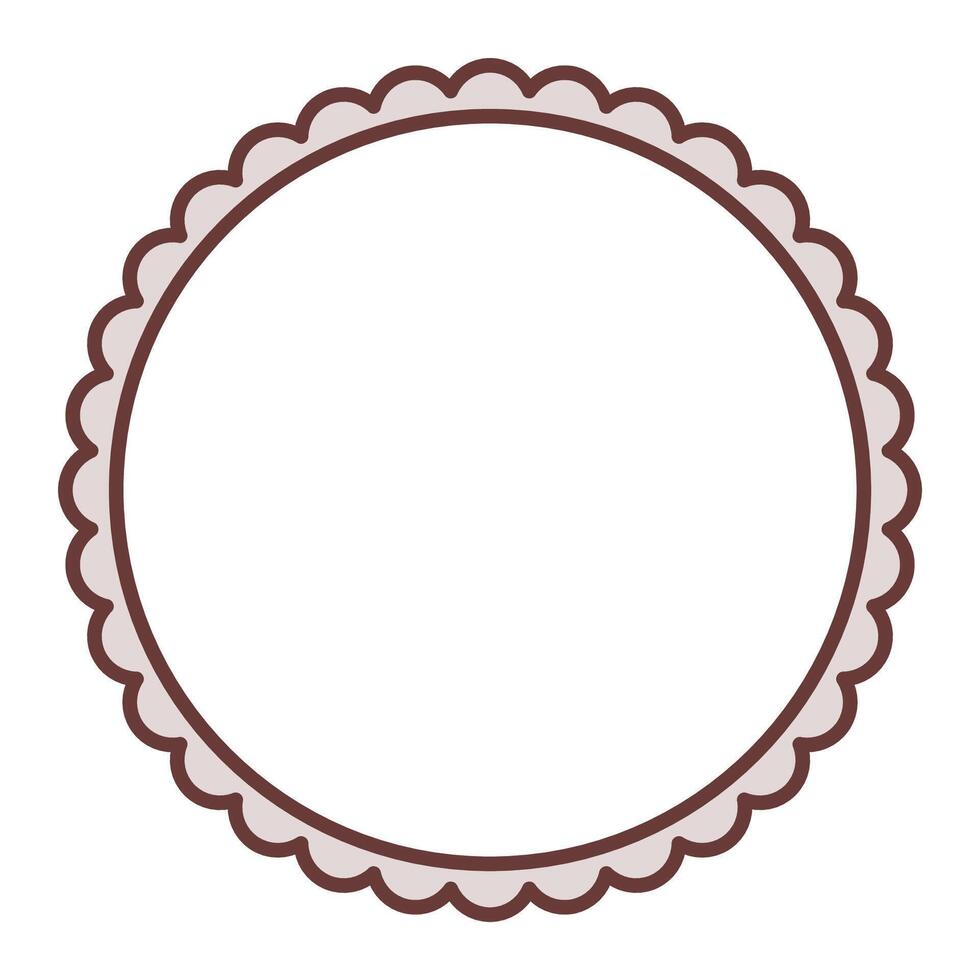 Simple Dark Brown Circular Blank Background With Scallop Frame Border Ornament vector