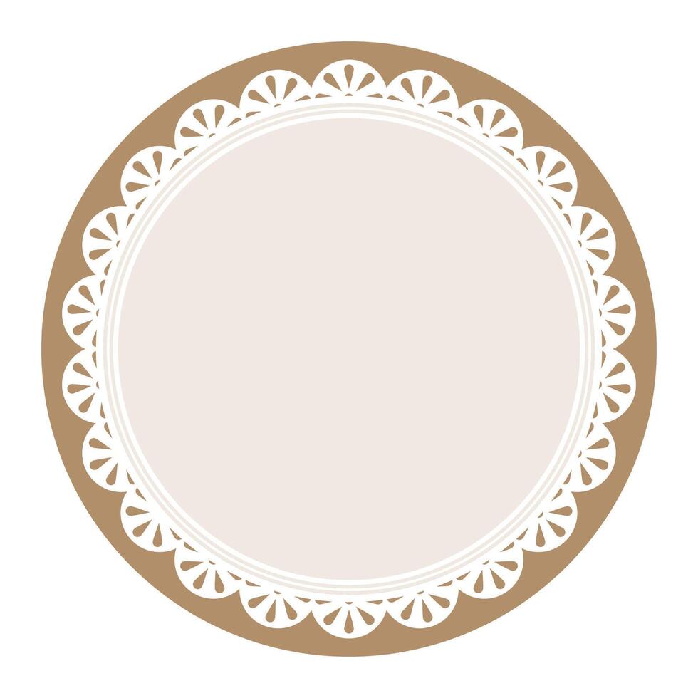 Simple Elegant Light Brown Circular Frame Decorated With Round Scalloped Lace Design vector