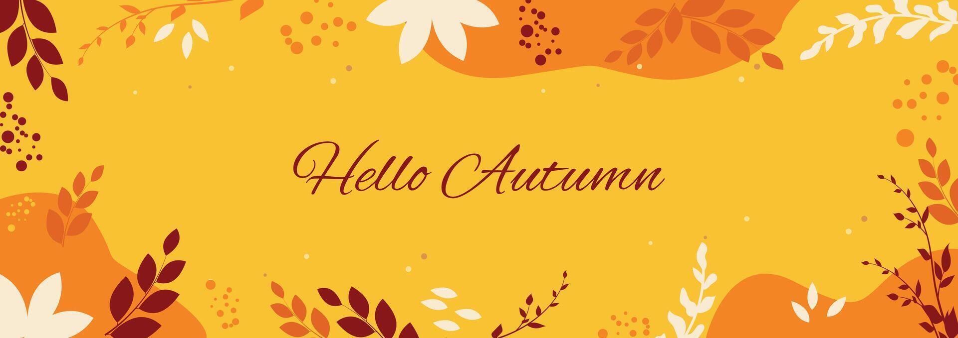 Autumn cute background. Frame of autumn leaves, branches and berries. Autumn horizontal banner. vector