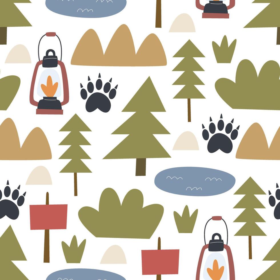 Seamless pattern with camping elements. vector