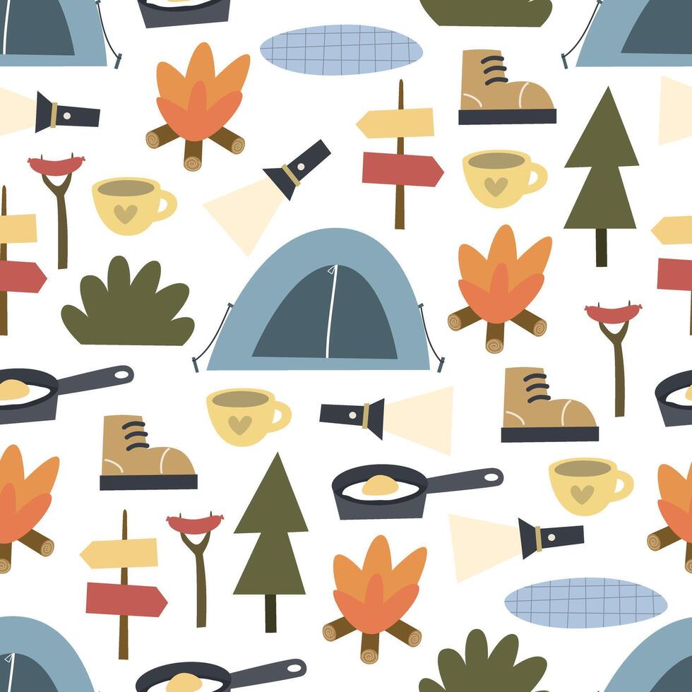 Seamless pattern with camping elements. vector