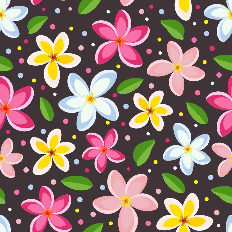 Summer Tropical Exotic Plumeria Flower Seamless Pattern vector