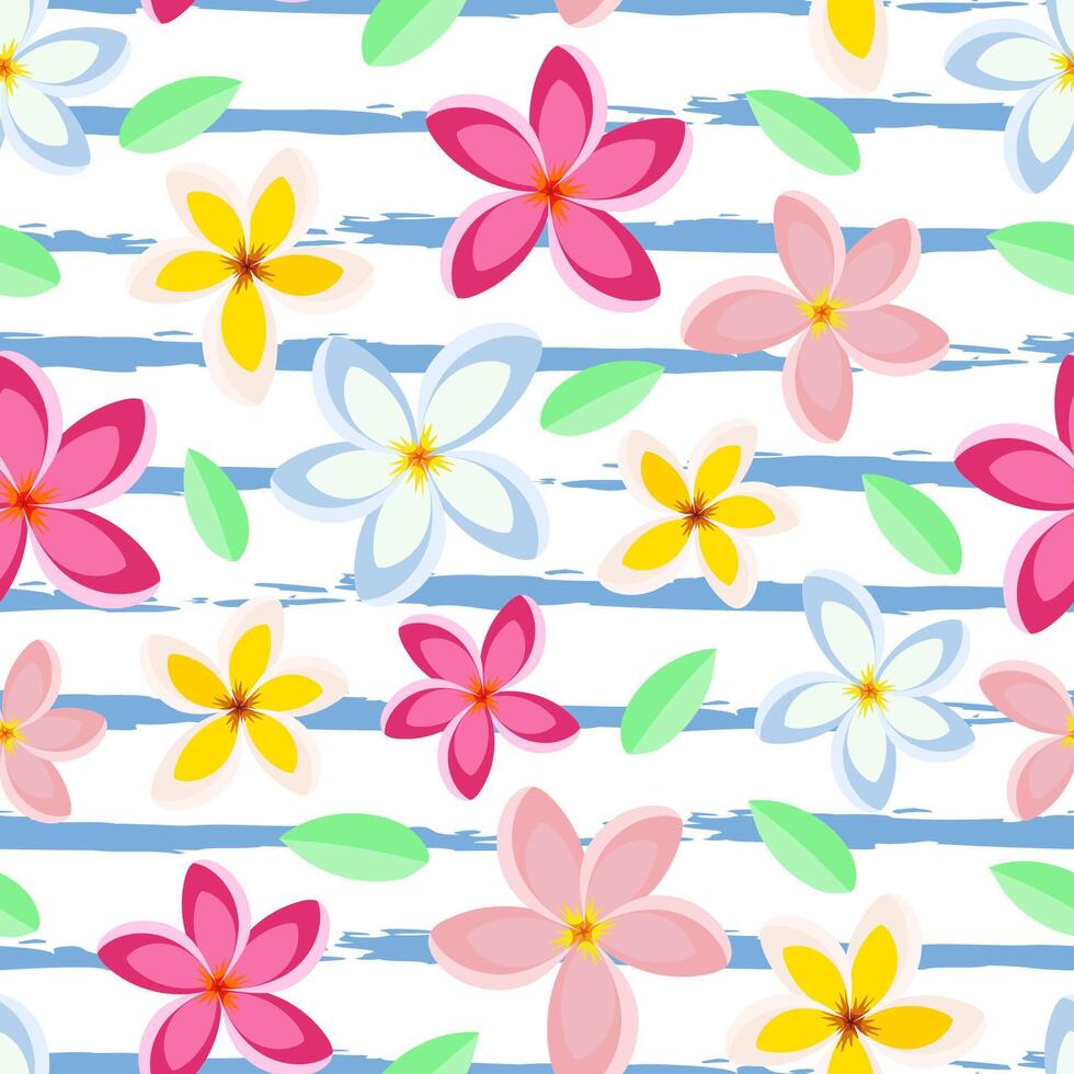 Summer Tropical Exotic Plumeria Flower Seamless Pattern vector
