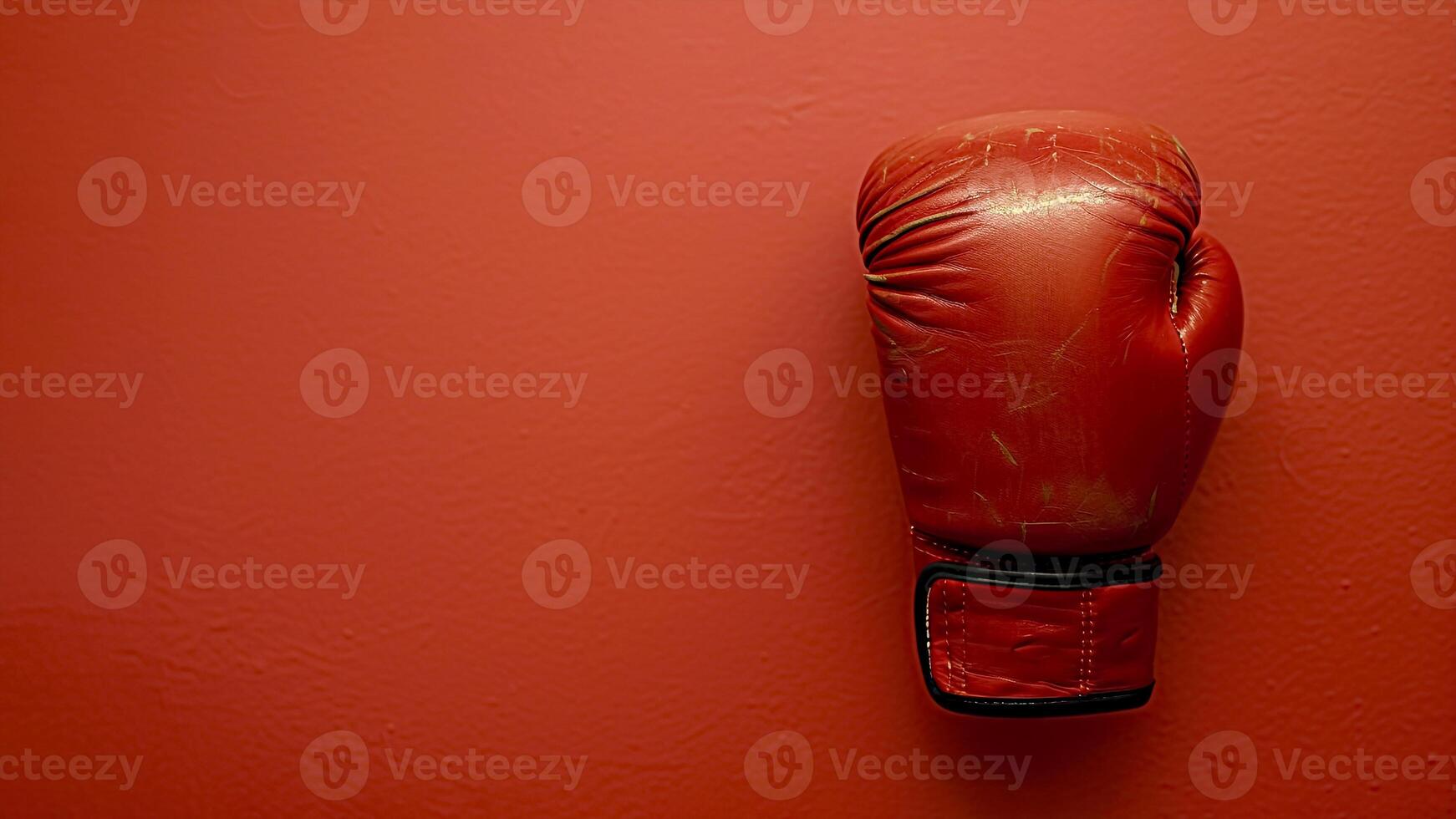 Red Boxing Glove on Red Background with Copyspace. Boxing Power, Sports Competition, Athletic Strength. photo