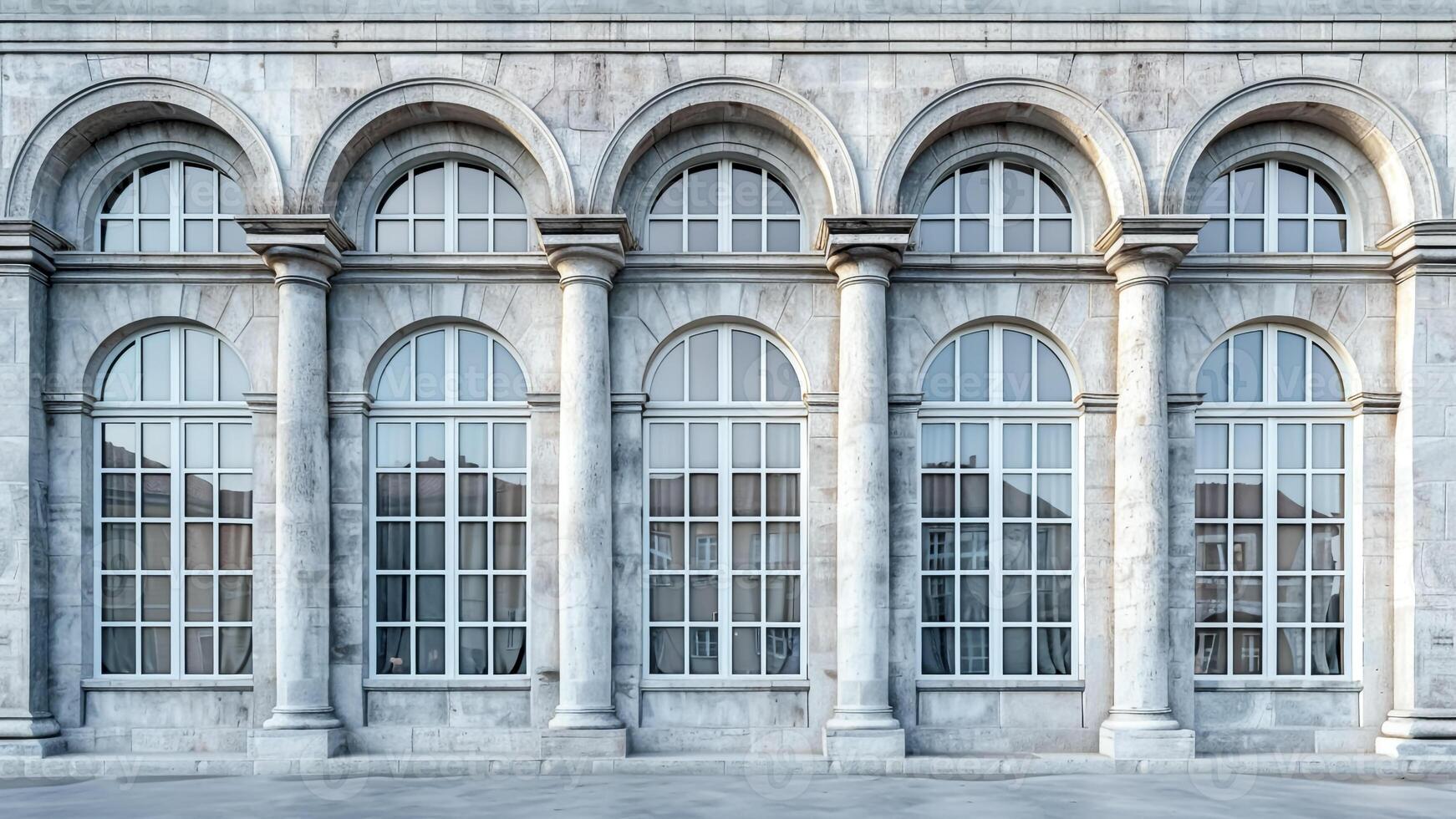 Historic Building with Arched Windows. Timeless Architecture, Classic Design, Heritage Structure. photo