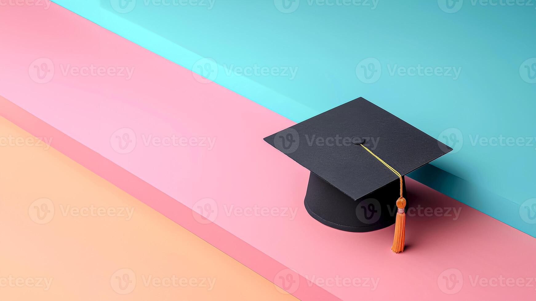 Graduation Cap on Colorful Background. Symbol of Academic Achievement and New Beginnings. Educational Milestone, Proud Graduate. photo