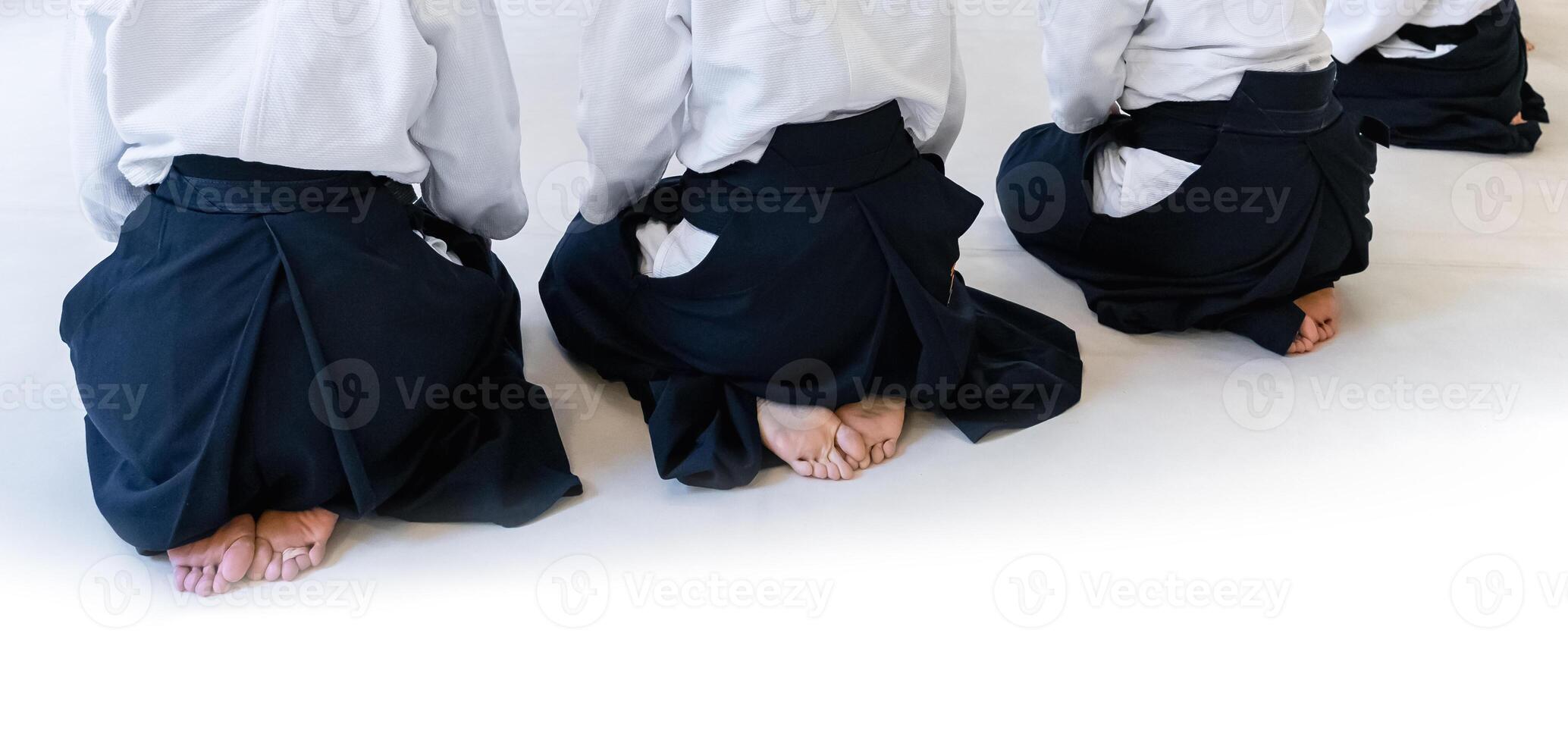 People practicing aikido in a dojo background. photo