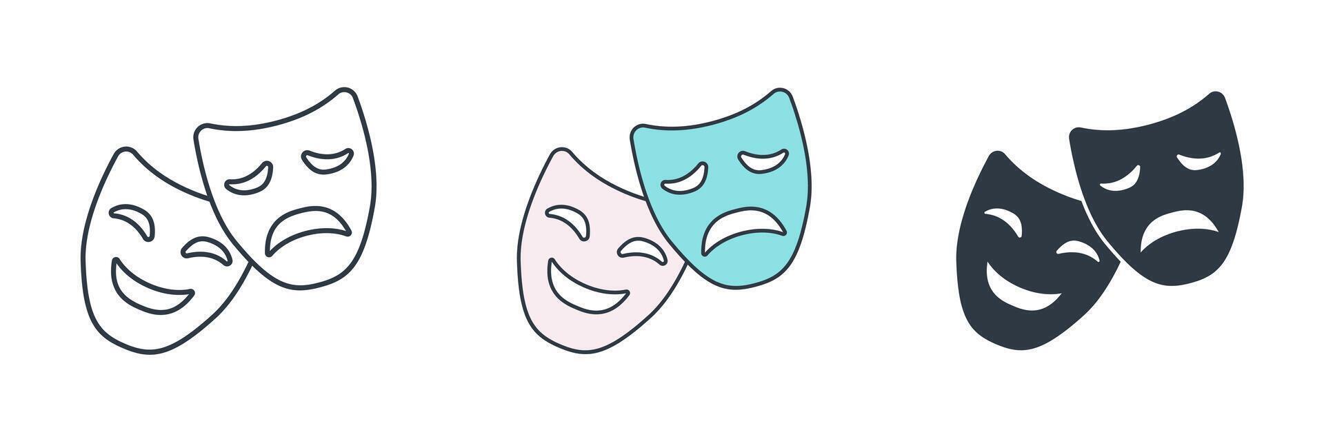 Theater mask, Comedy and tragedy mask icon theme symbol illustration isolated on white background vector
