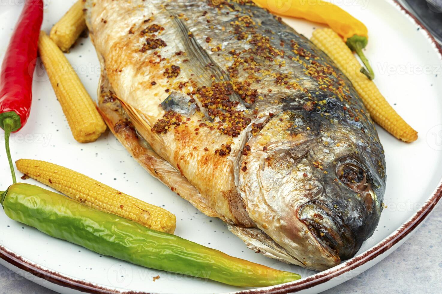 Roasted dorado or sea bream photo