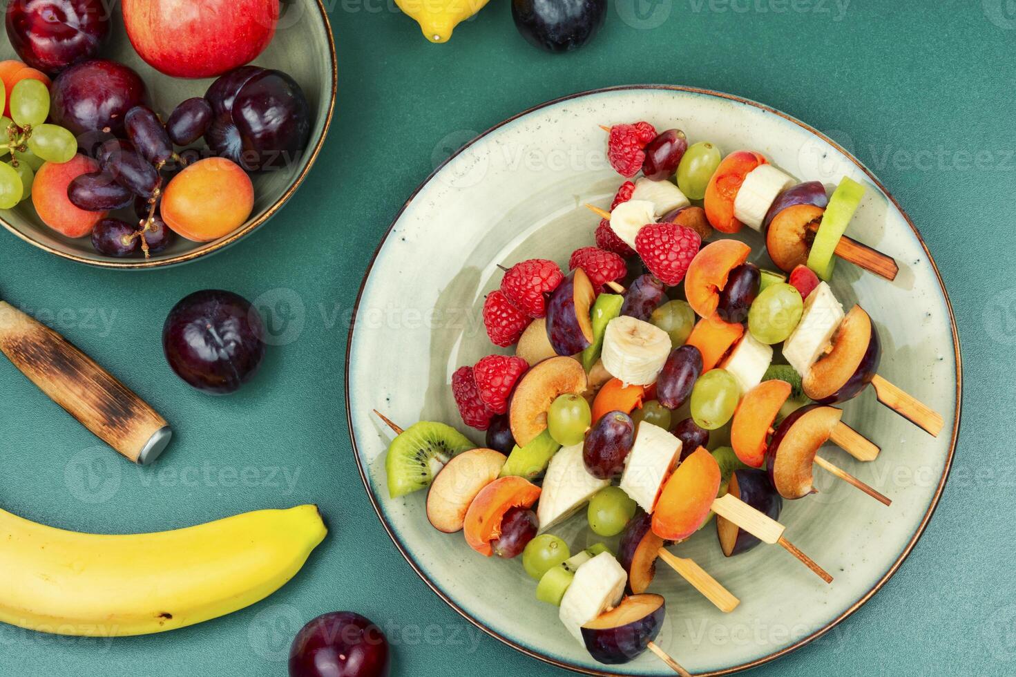 Fruit skewers, healthy diet. photo