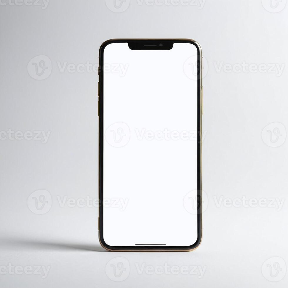 Mobile phone with white blank display, smartphone mockup template photo