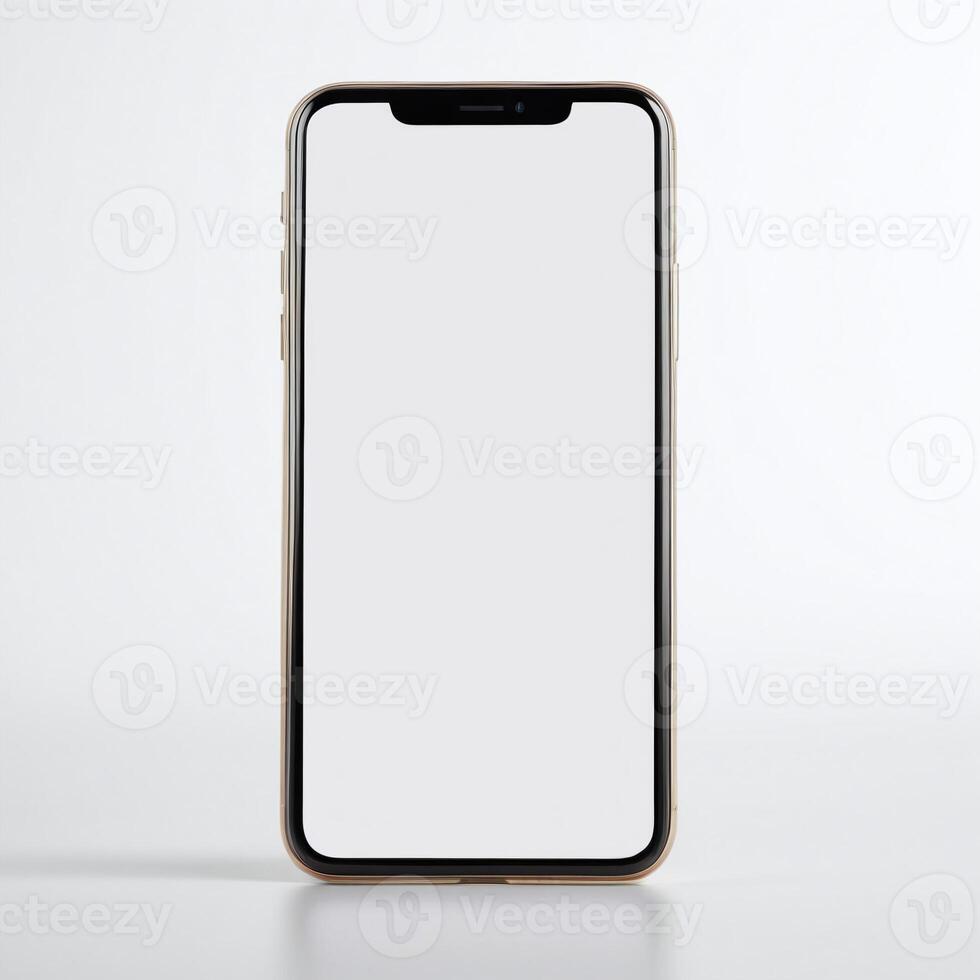 Mobile phone with white blank display, smartphone mockup template photo