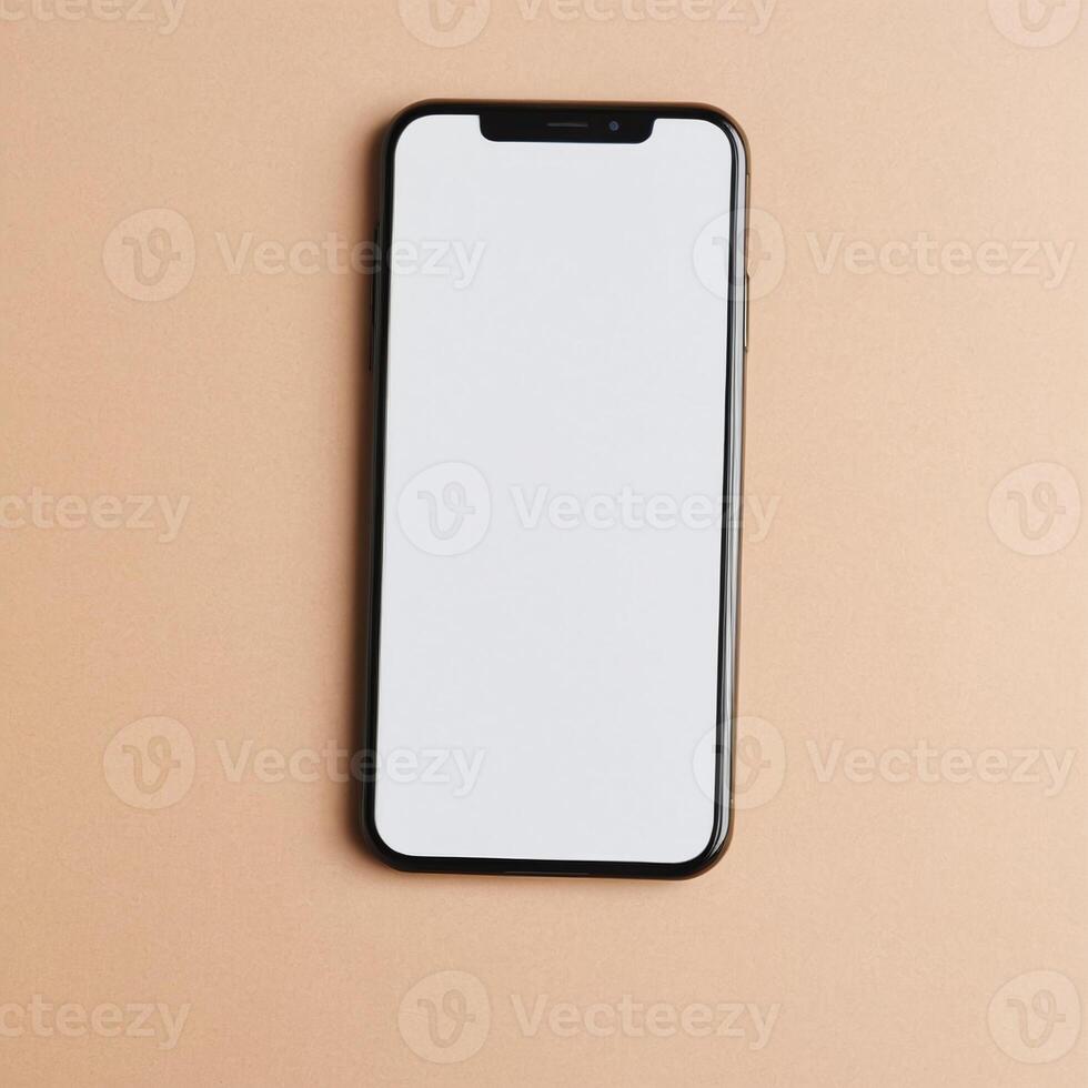 Mobile phone with white blank display, smartphone mockup template photo