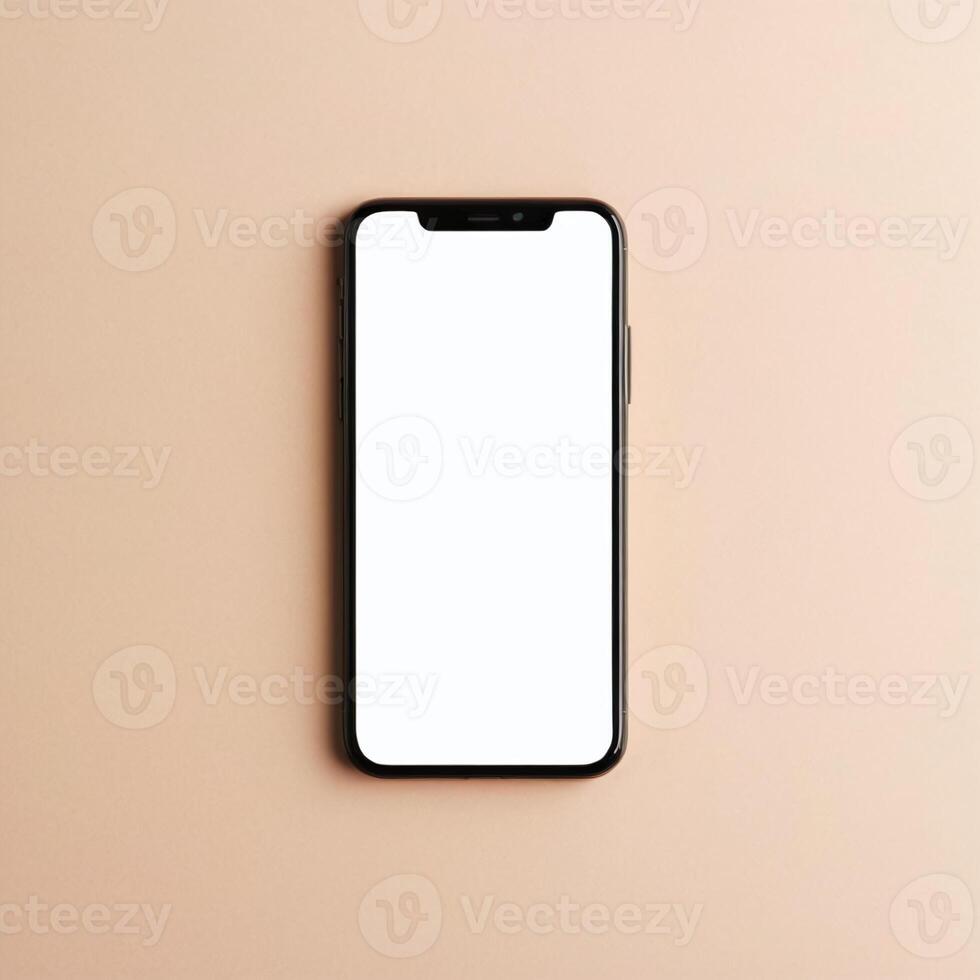Mobile phone with white blank display, smartphone mockup template photo