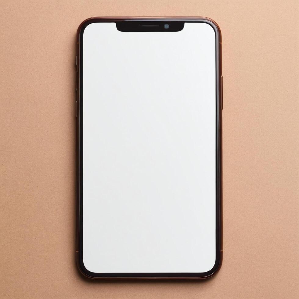 Smart phone with white display screen, mobile device mockup template photo