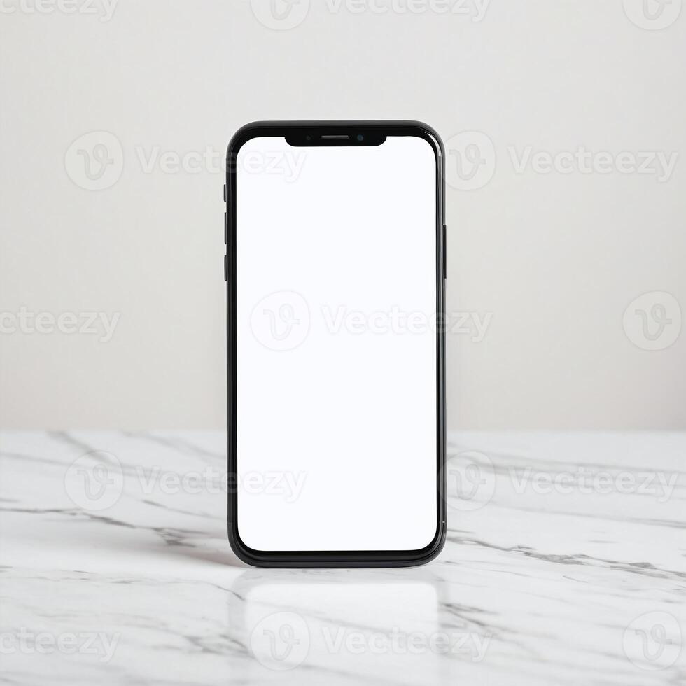 Mobile phone with white blank display, smartphone mockup template photo