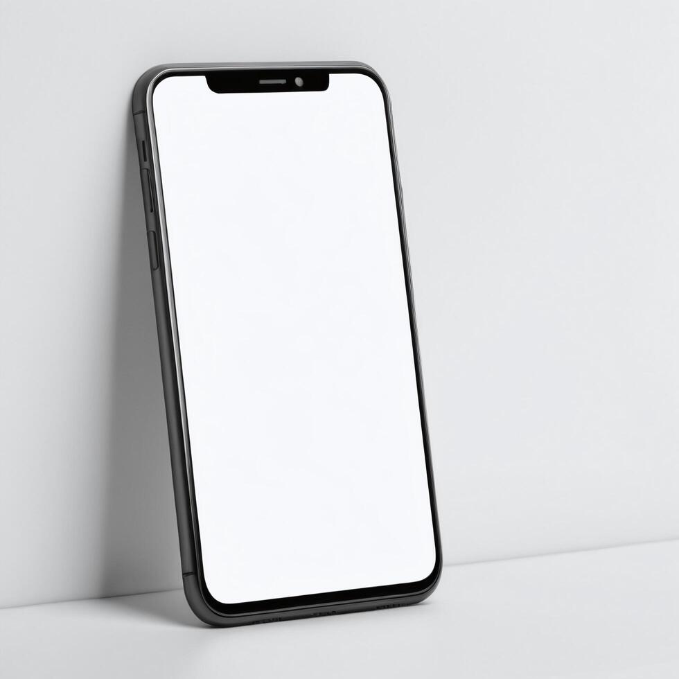 Mobile phone with white blank display, smartphone mockup template photo