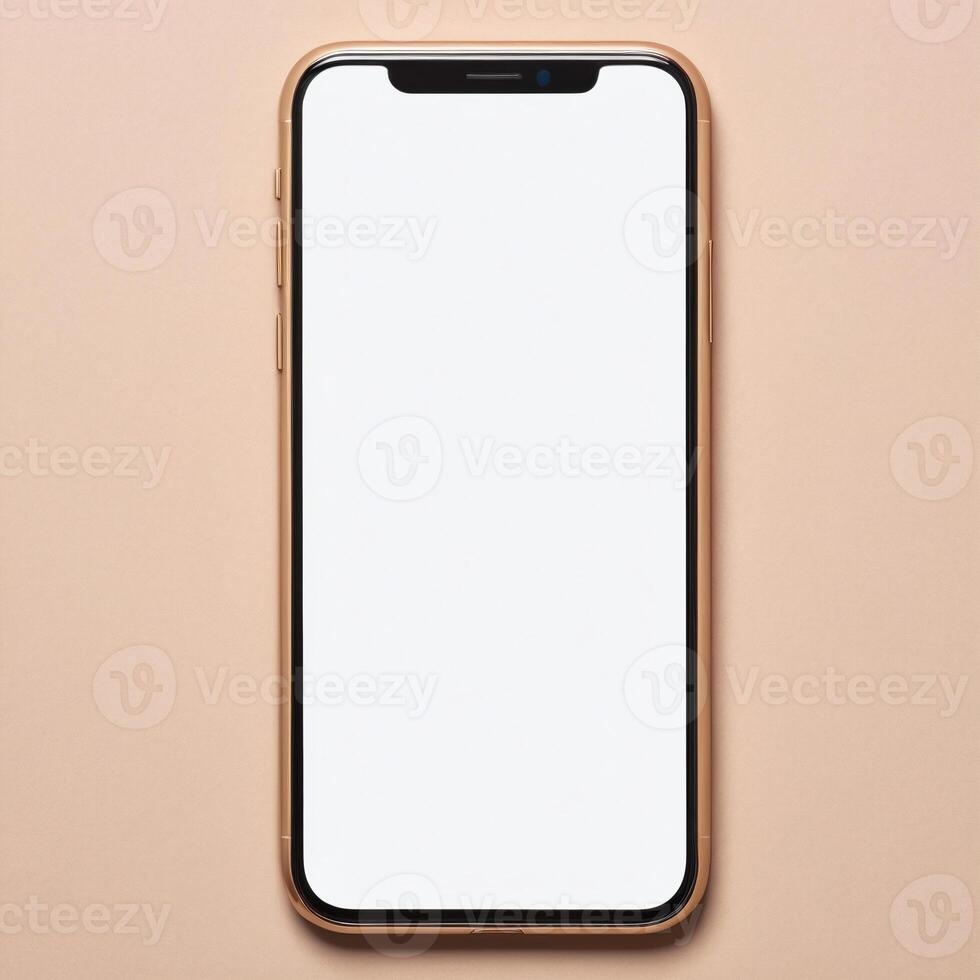 Mobile phone with white blank display, smartphone mockup template photo