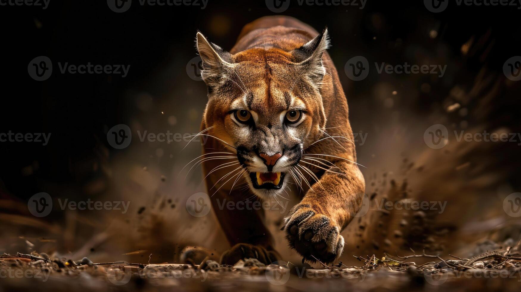 Close-up of attacking roaring cougars photo