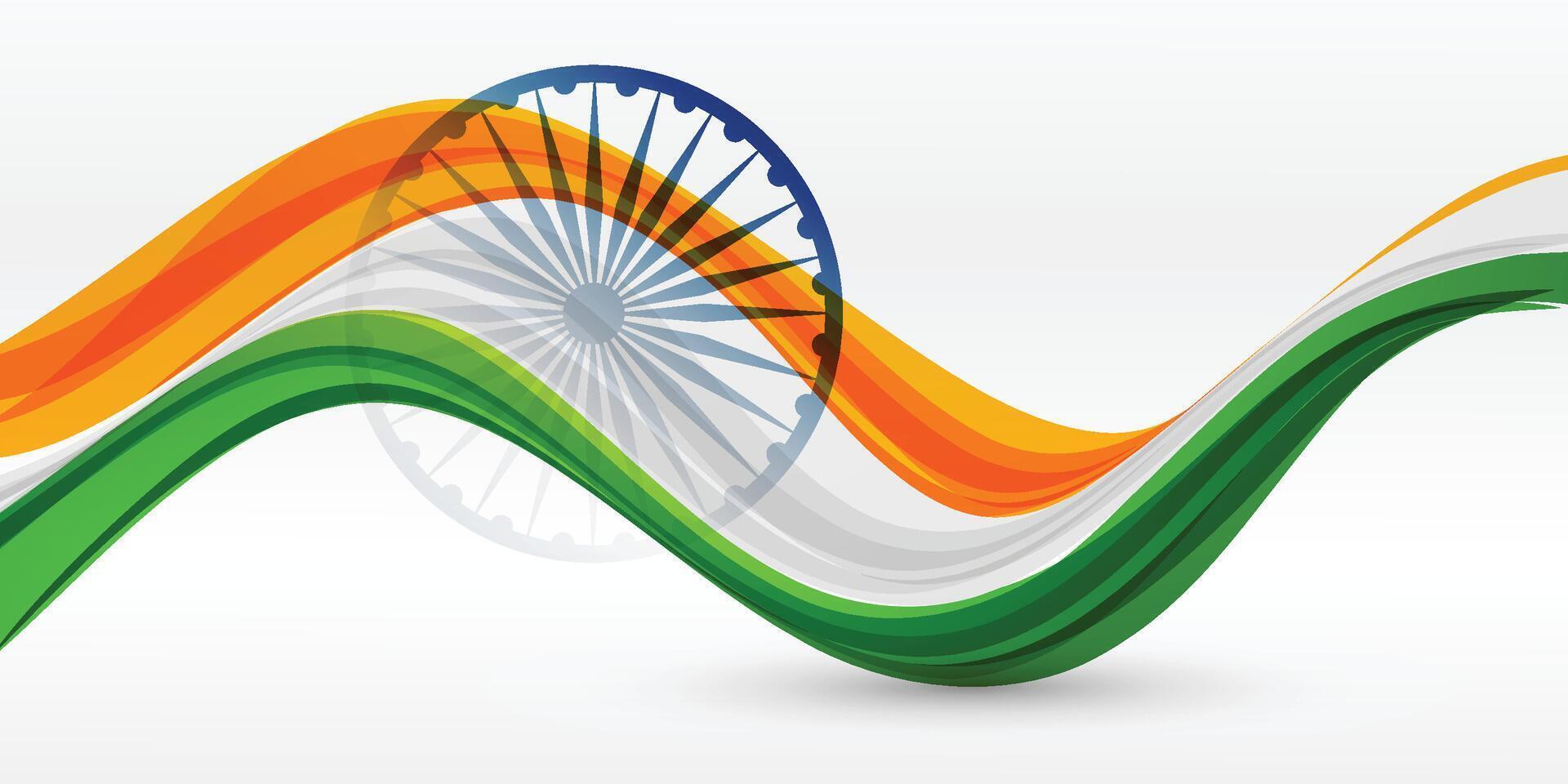 Indian Independence Day Background with Waves and Ashoka Wheel. Illustration vector