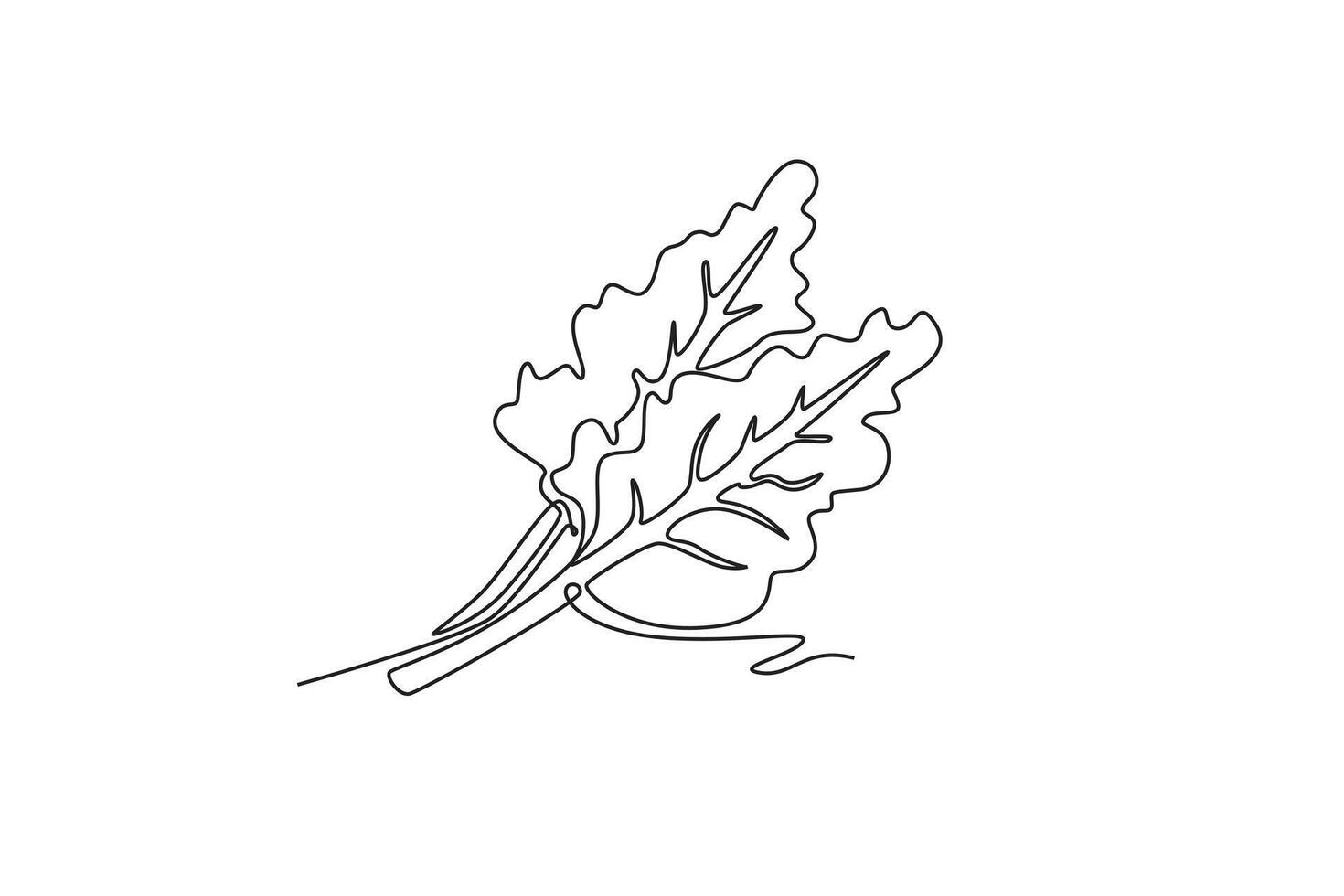 Single continuous line drawing whole healthy organic raw swiss chard for farming logo identity. Fresh green leafy concept for vegetable icon. Dynamic one line draw graphic design illustration vector