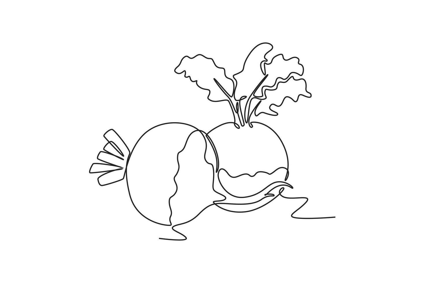 Single one line drawing whole healthy freshness organic white turnip for plantation logo identity. Fresh veggie concept for root vegetable icon. Continuous line draw design graphic illustration vector