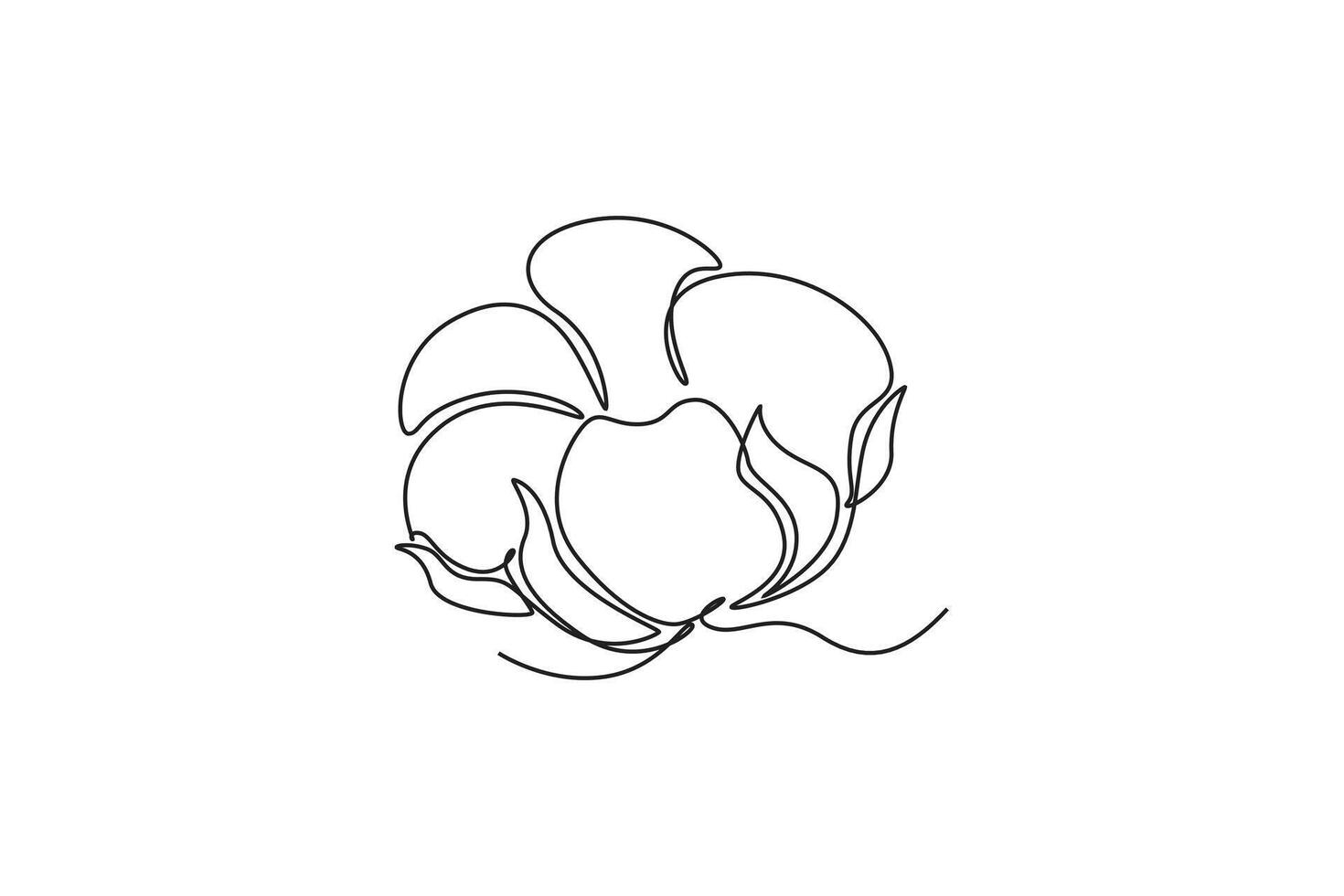 Single continuous line drawing of whole soft and fluffy cotton flower for farming logo identity. Staple fiber flower concept for garden icon. Dynamic one line draw graphic design illustration vector