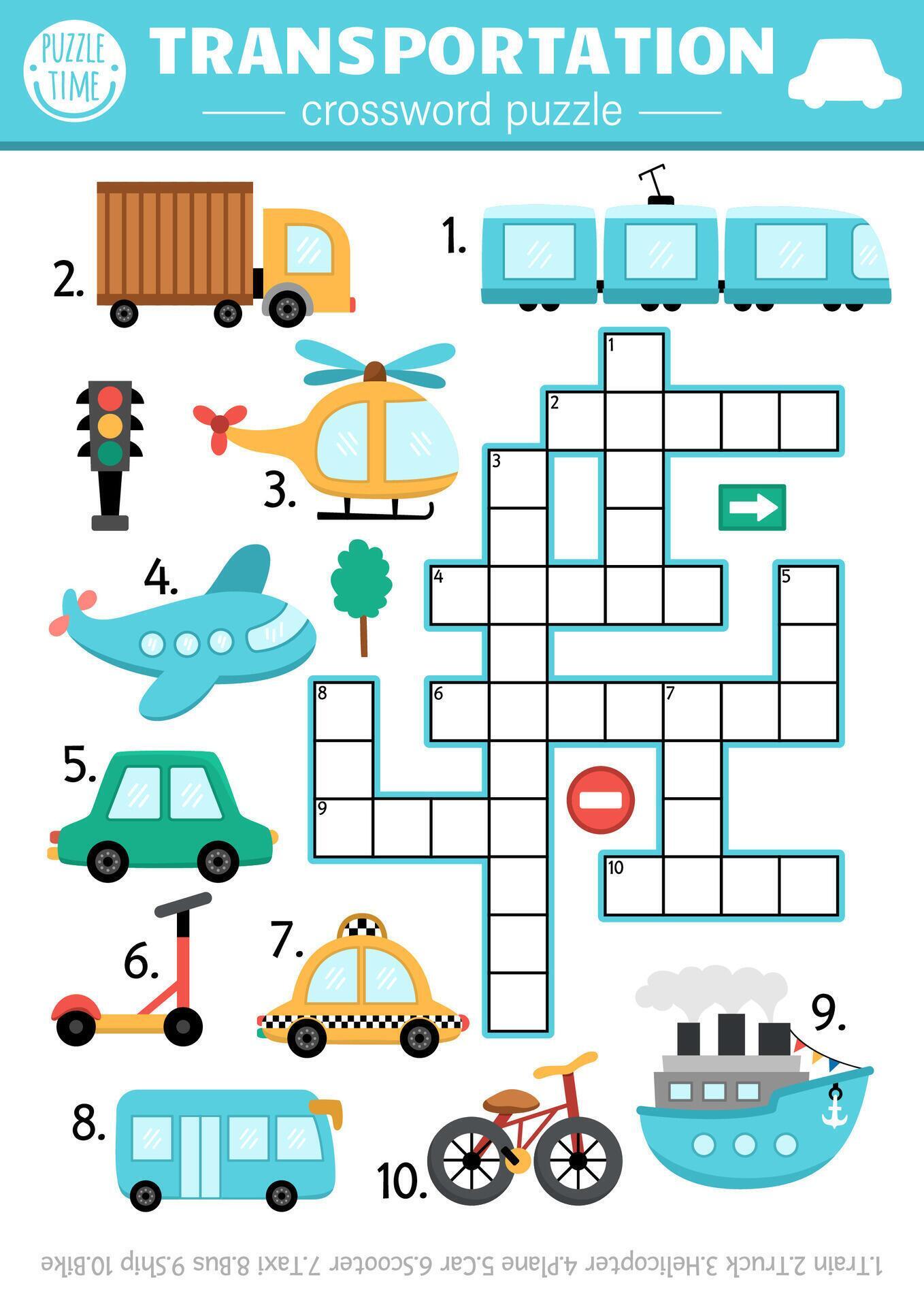 transportation crossword puzzle for kids Simple quiz with car truck