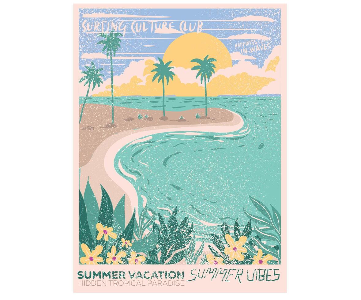 Sunshine paradise graphic print design. Enjoy beach life. Summer vibes artwork. Surf club design. Beach wave artwork. Beach modern abstract art. vector