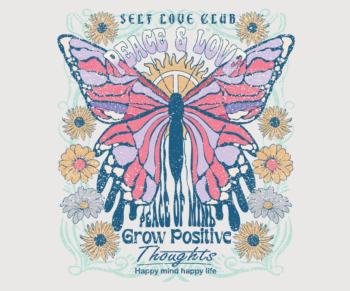 Butterfly with flower artwork for t shirt print, poster, sticker, background and other uses. Spring flower. Rainbow butterfly artwork. vector