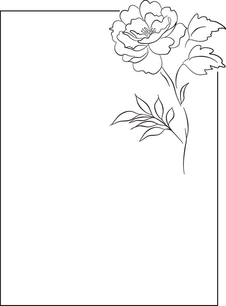 Rectangular floral border frame template. Black white outline sketch drawing. Floral wreath clip art for invitations and greeting cards. vector
