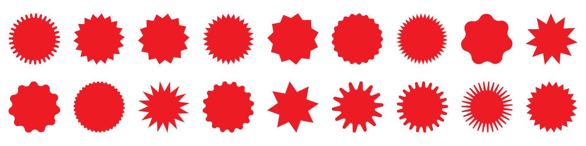 Set of red starburst, sunburst badges. Design elements - best for sale sticker, price tag, quality mark. vector