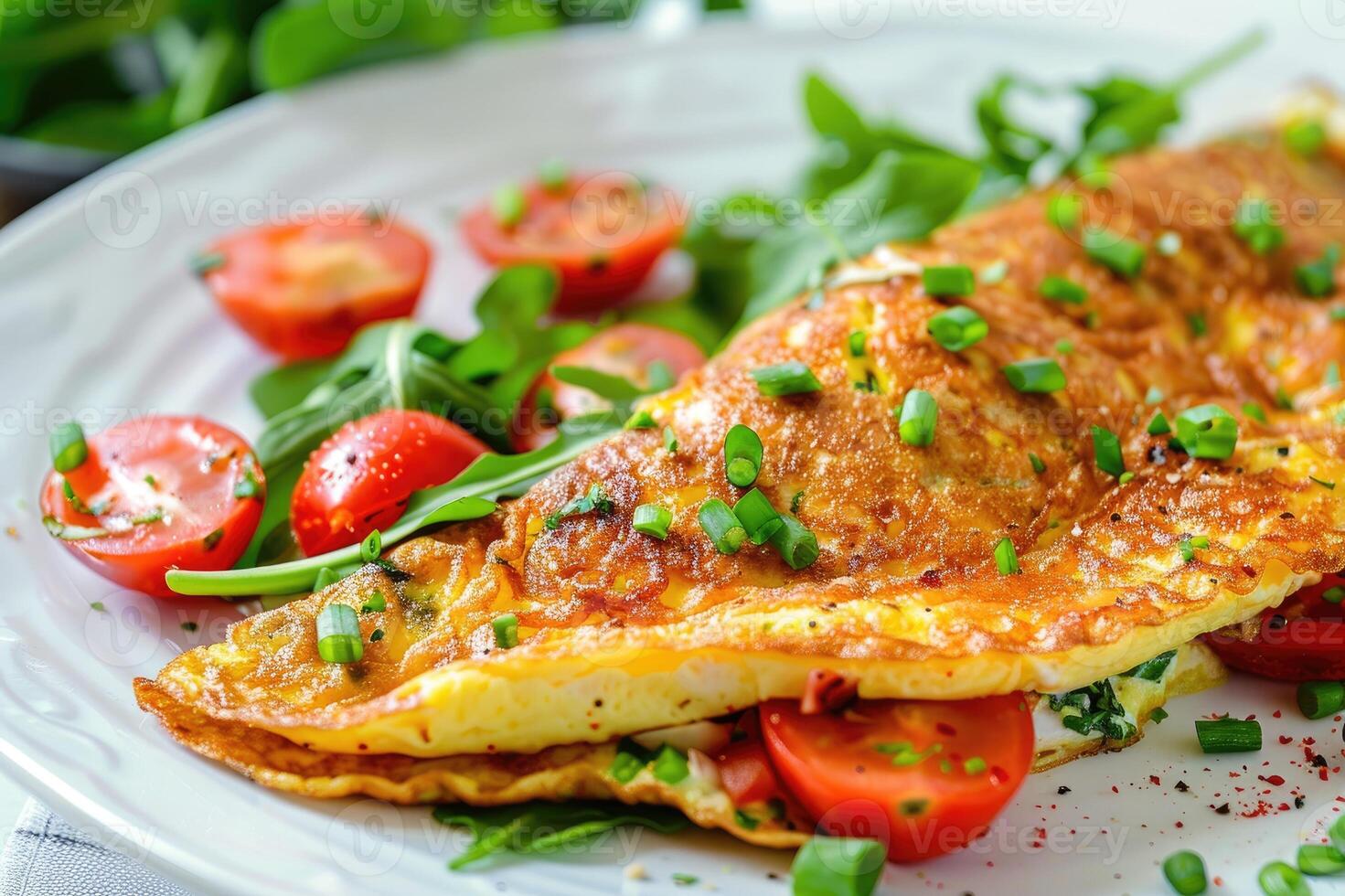 Healthy breakfast food, stuffed egg omelette with vegetable photo
